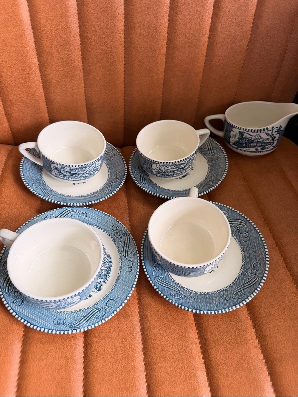 Blue and White Transferware Tea Cup and Saucer Set